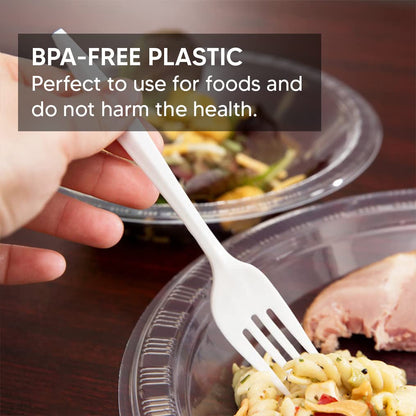 Venuscello® 50 x Plastic Cutlery Set - Spoon/Fork/Knife - Reusable & Washable, Heavy Duty Cutlery, Long Tablespoon - Ideal for Birthday, Parties, Camping & Catering