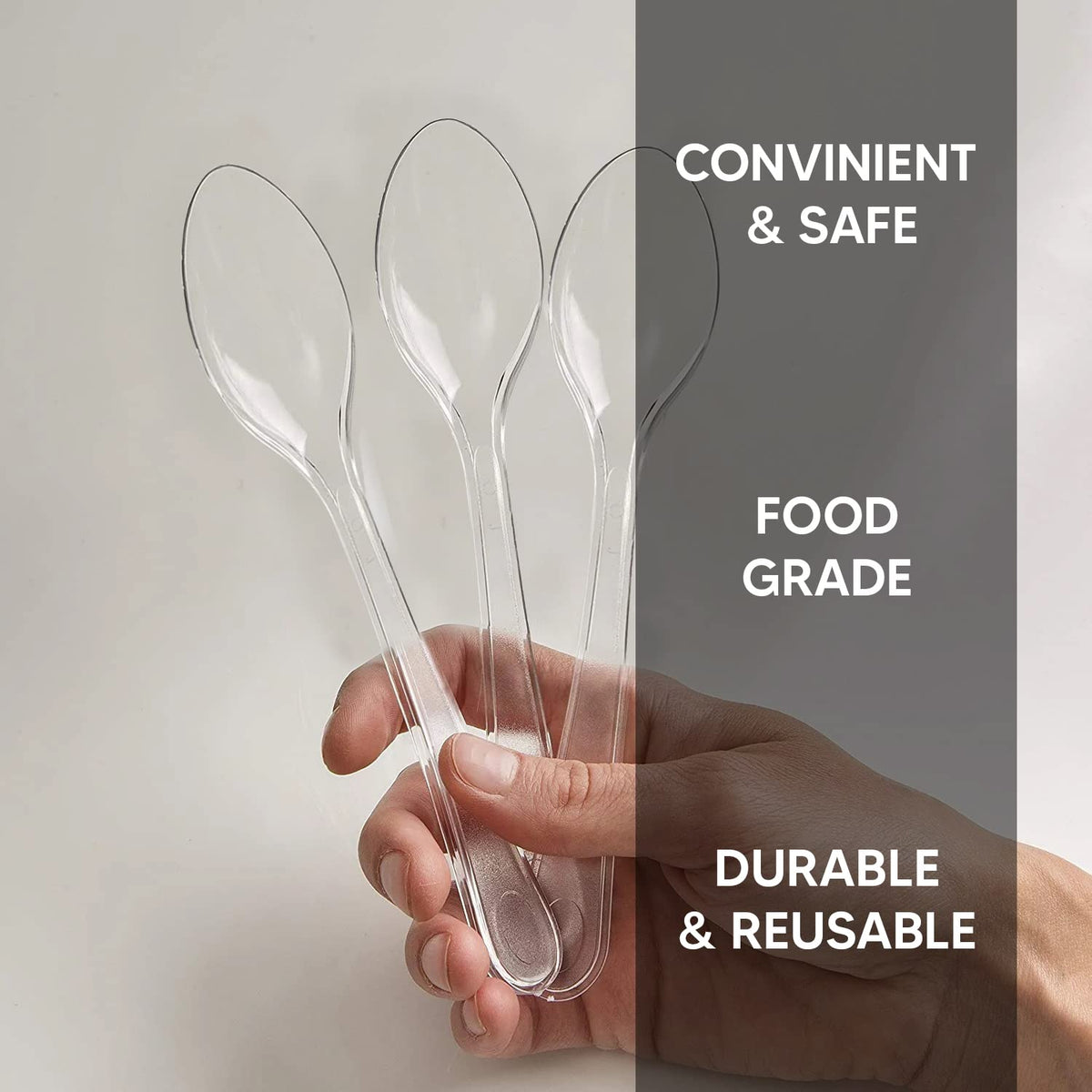 Venuscello® 50 x Plastic Cutlery Set - Spoon/Fork/Knife - Reusable & Washable, Heavy Duty Cutlery, Long Tablespoon - Ideal for Birthday, Parties, Camping & Catering