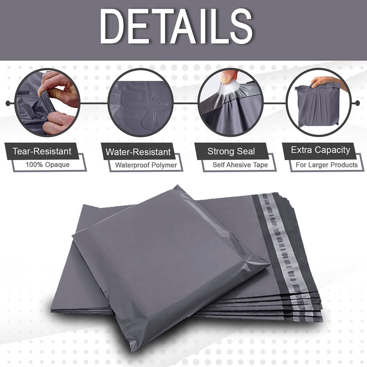 Mixed Grey Poly Mailers Shipping Mailing Bags - Self Sealing Postal Postage Plastic Bags - 100PC