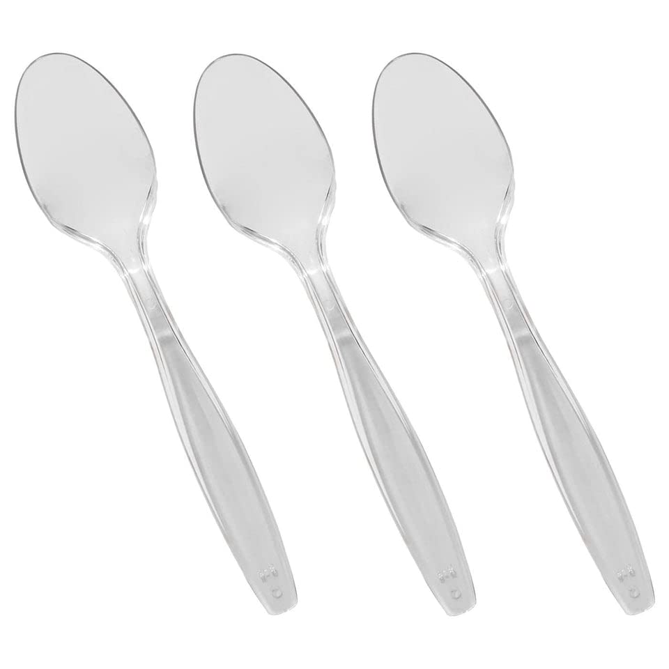 Venuscello® 50 x Plastic Cutlery Set - Spoon/Fork/Knife - Reusable & Washable, Heavy Duty Cutlery, Long Tablespoon - Ideal for Birthday, Parties, Camping & Catering