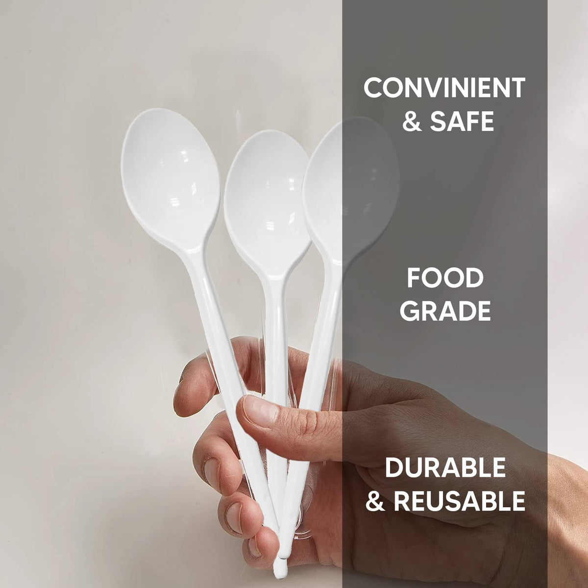 Venuscello® 50 x Plastic Cutlery Set - Spoon/Fork/Knife - Reusable & Washable, Heavy Duty Cutlery, Long Tablespoon - Ideal for Birthday, Parties, Camping & Catering