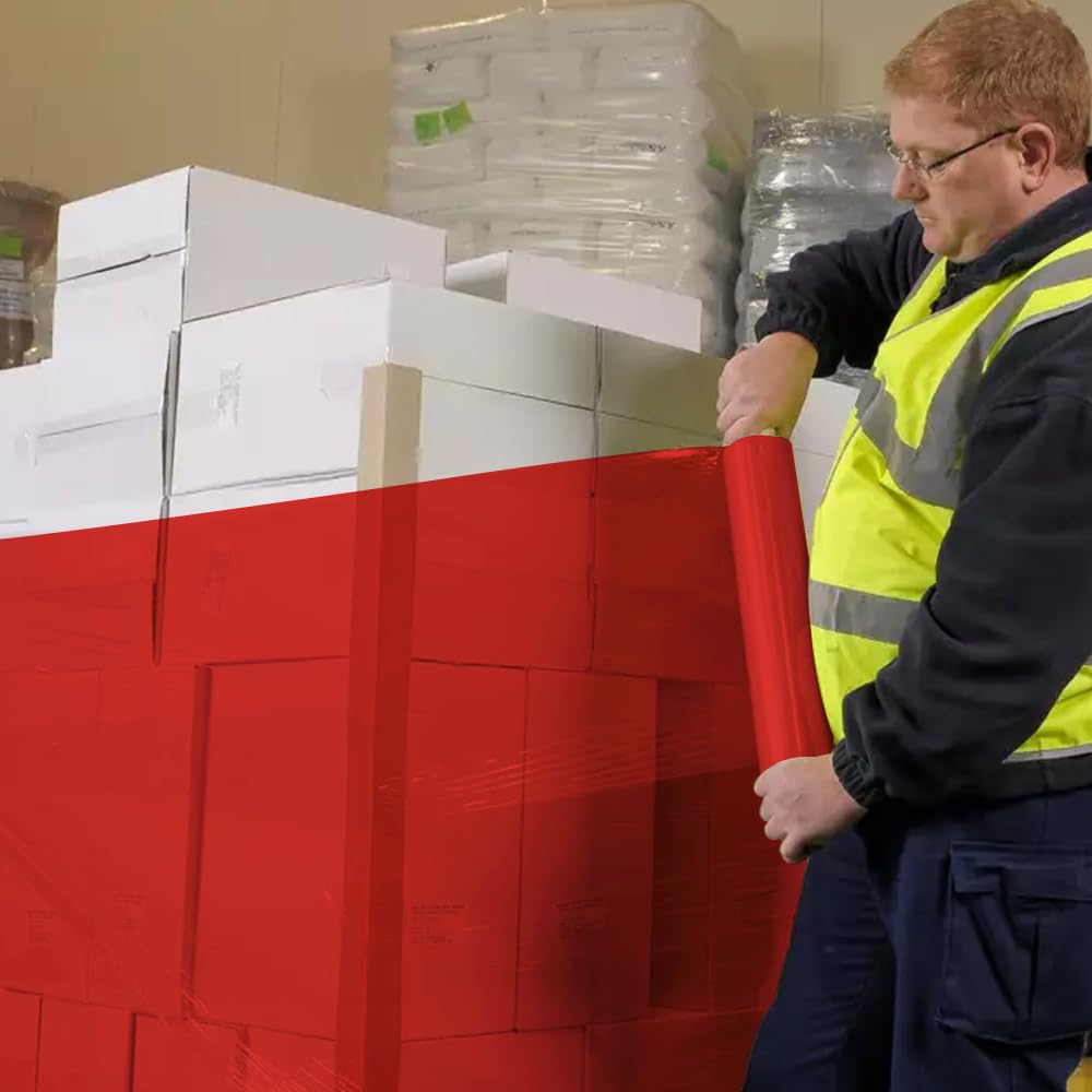 Venuscello® Pallet Stretch Wrapping Roll 400mm x 200m 20mu Red Extended Core Heavy Duty Shrink Wrap for Secure Packaging & Moving