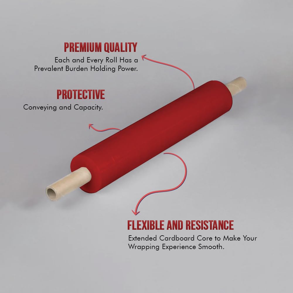 Venuscello® Pallet Stretch Wrapping Roll 400mm x 200m 20mu Red Extended Core Heavy Duty Shrink Wrap for Secure Packaging & Moving