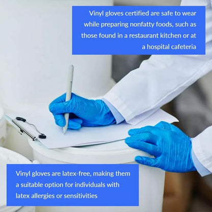 Venuscello Vinyl Disposable Gloves Blue - Powder Free & Latex Free – Strong & Durable Plastic Gloves for Food Prep, Tattoo, Hairdressing & Medical Use – Non-Sterile & Ambidextrous