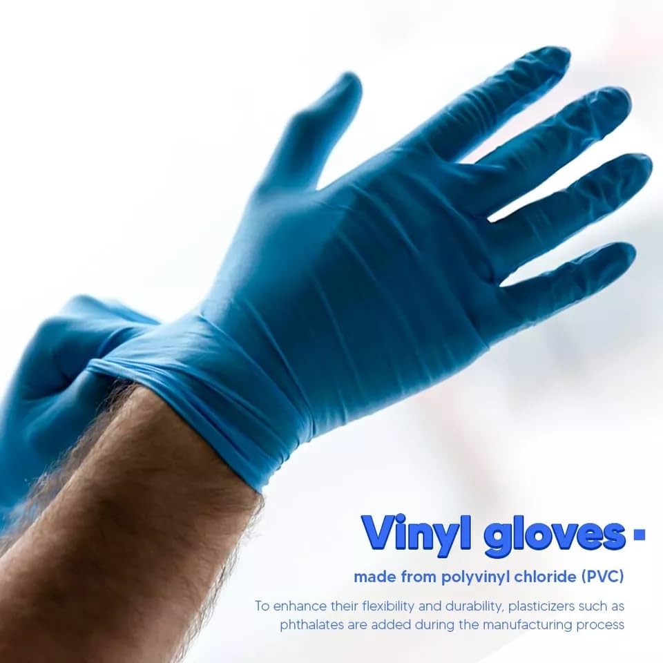 Venuscello Vinyl Disposable Gloves Blue - Powder Free & Latex Free – Strong & Durable Plastic Gloves for Food Prep, Tattoo, Hairdressing & Medical Use – Non-Sterile & Ambidextrous