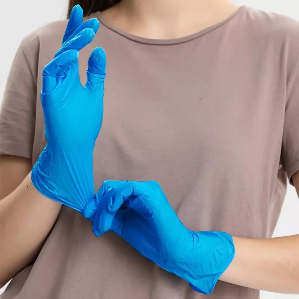 Venuscello Vinyl Disposable Gloves Blue - Powder Free & Latex Free – Strong & Durable Plastic Gloves for Food Prep, Tattoo, Hairdressing & Medical Use – Non-Sterile & Ambidextrous