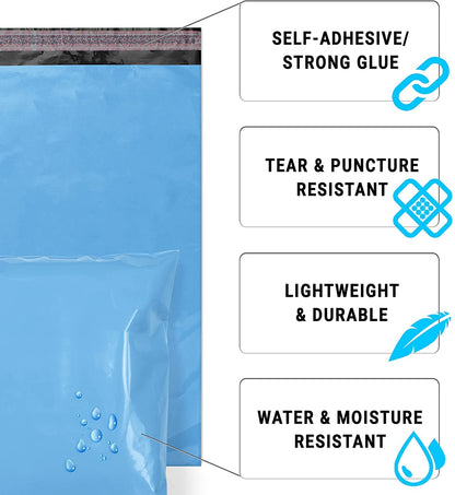 Venuscello® Mixed Blue Poly Mailers Shipping Mailing Bags – Tear Proof Self Sealing Postal Plastic Bags For shirts, Stationary and Office Supplies