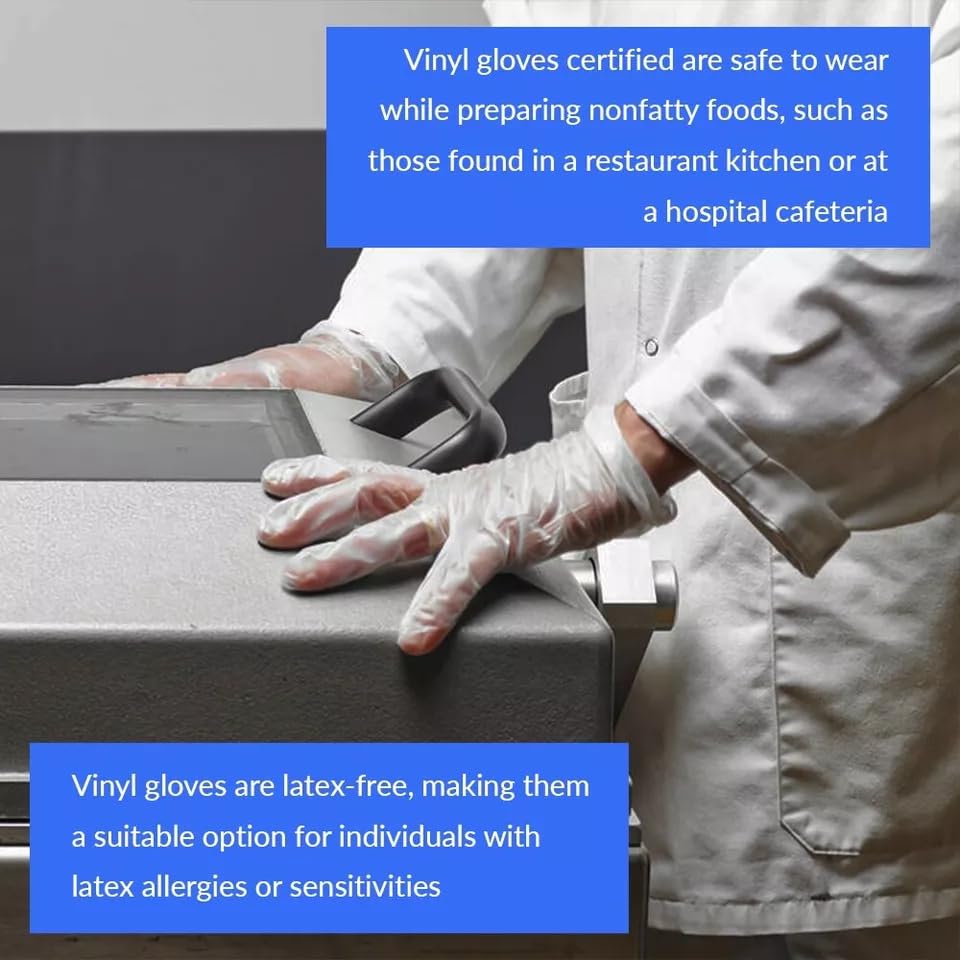 Venuscello Vinyl Disposable Gloves Clear - Powder Free & Latex Free – Strong & Durable Plastic Gloves for Food Prep, Tattoo, Hairdressing & Medical Use – Non-Sterile & Ambidextrous