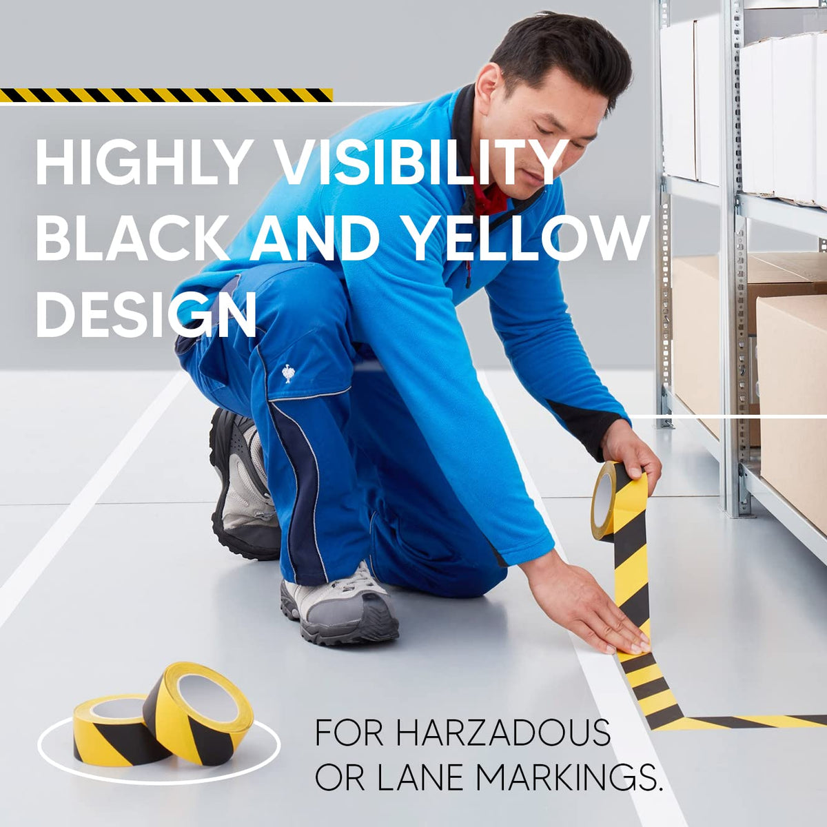 Venuscello® 48mm x 33m Floor Marking LDPE Black & Yellow Heavy Duty High Visibility Floor Hazard Lane Tape