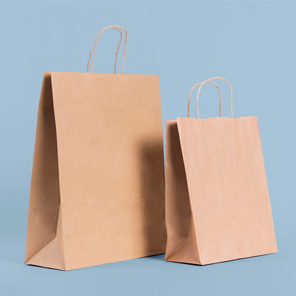 Venuscello® Kraft Paper Bag Twisted Handle - Twist Carrier - SOS Bag Sacks for Takeaway, Grocery, Shopping & Food Use - Brown