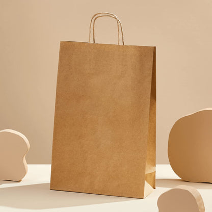 Venuscello® Kraft Paper Bag Twisted Handle - Twist Carrier - SOS Bag Sacks for Takeaway, Grocery, Shopping & Food Use - Brown