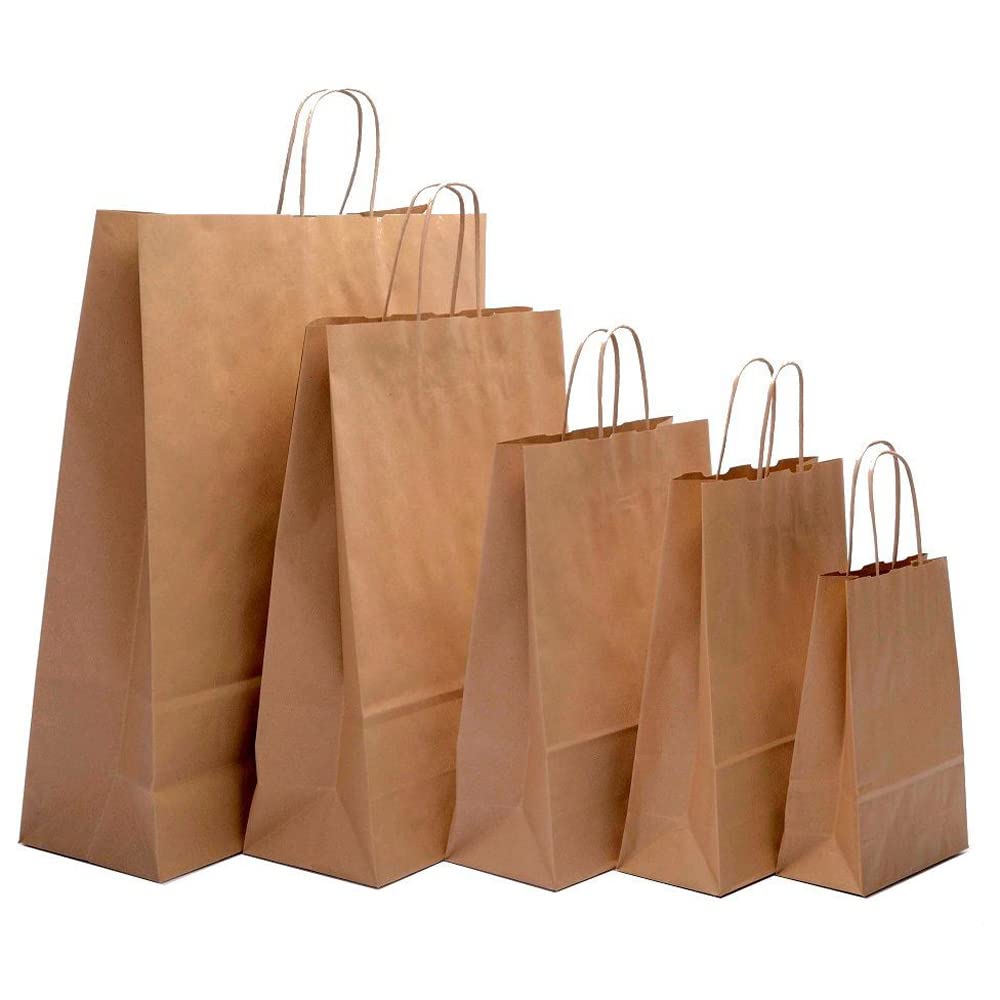 Venuscello® Kraft Paper Bag Twisted Handle - Twist Carrier - SOS Bag Sacks for Takeaway, Grocery, Shopping & Food Use - Brown