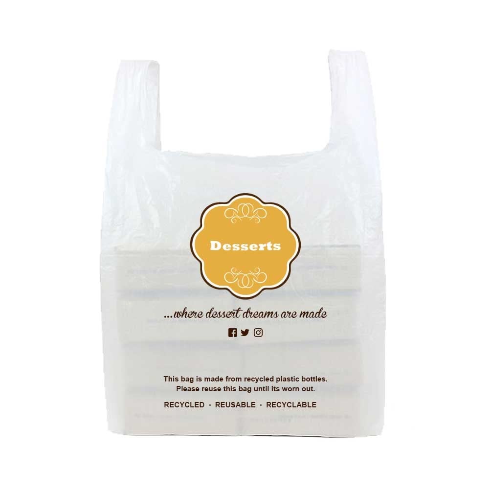 Venuscello® Dessert Carrier Bags White Vest Style Plastic 11" x 17" x 23" Carry Bags for Desserts Fruits Groceries Chocolates