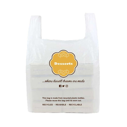 Venuscello® Dessert Carrier Bags White Vest Style Plastic 11" x 17" x 23" Carry Bags for Desserts Fruits Groceries Chocolates
