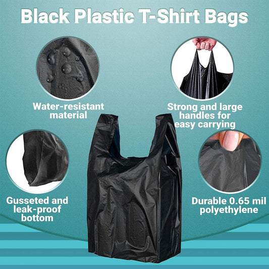 Venuscello® 100 x Vest Style Carrier Bags Blue & Black Plastic Polythene for Shopping, Vegetables, Fruits & Groceries - 16" x 24" x 30" 22 mu