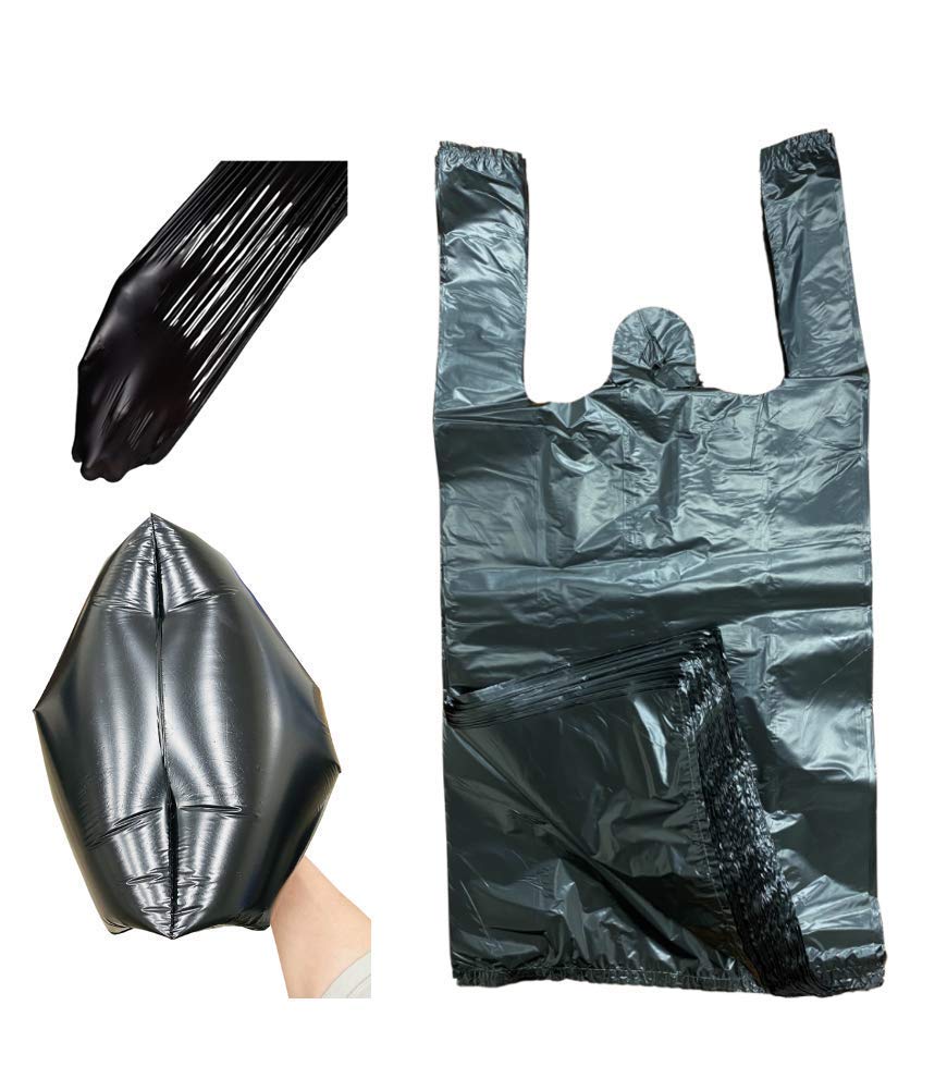 Venuscello® 100 x Vest Style Carrier Bags Blue & Black Plastic Polythene for Shopping, Vegetables, Fruits & Groceries - 16" x 24" x 30" 22 mu