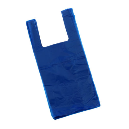 Venuscello® 100 x Vest Style Carrier Bags Blue & Black Plastic Polythene for Shopping, Vegetables, Fruits & Groceries - 16" x 24" x 30" 22 mu