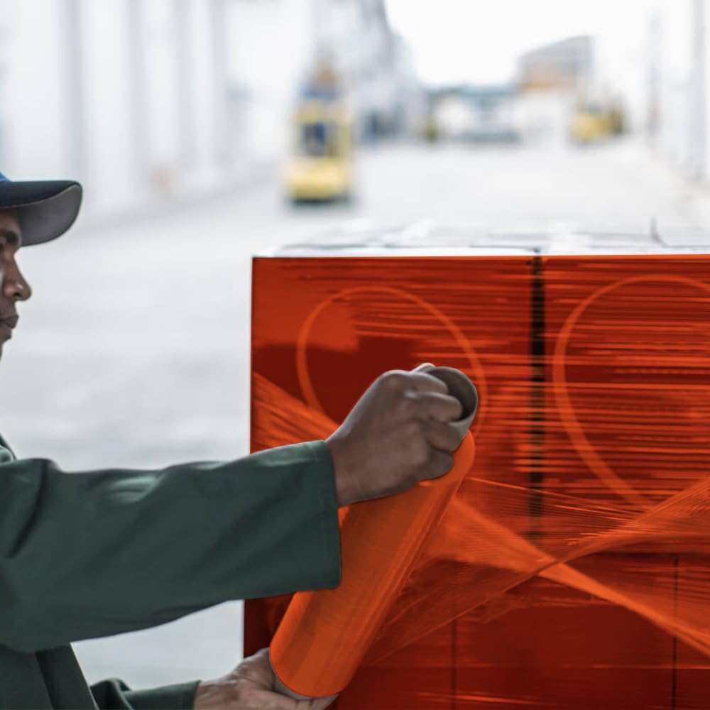 Venuscello 1 Roll x 400mm Pallet Wrap Orange Stretch Shrink Wrapping Roll | Extended Core 25mu Thick, 200m Cling Film | Water Proof & Tear Resistant for Secure Industrial Packaging