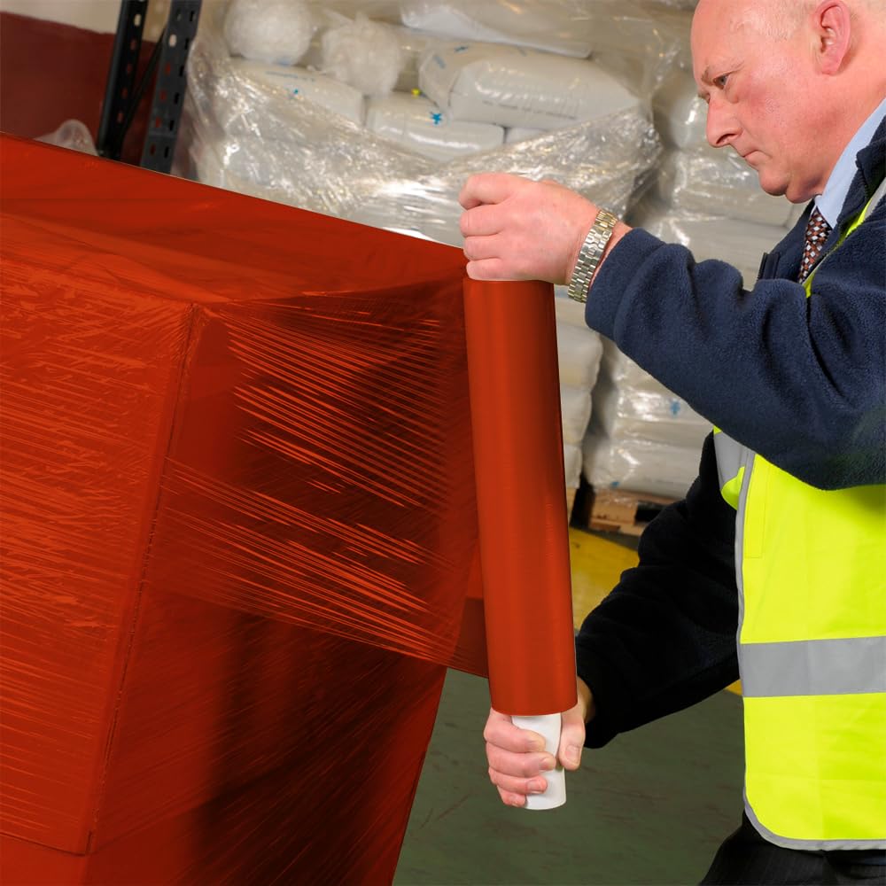 Venuscello 1 Roll x 400mm Pallet Wrap Orange Stretch Shrink Wrapping Roll | Extended Core 25mu Thick, 200m Cling Film | Water Proof & Tear Resistant for Secure Industrial Packaging