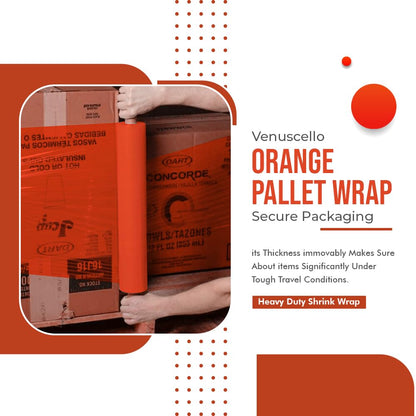 Venuscello 1 Roll x 400mm Pallet Wrap Orange Stretch Shrink Wrapping Roll | Extended Core 25mu Thick, 200m Cling Film | Water Proof & Tear Resistant for Secure Industrial Packaging