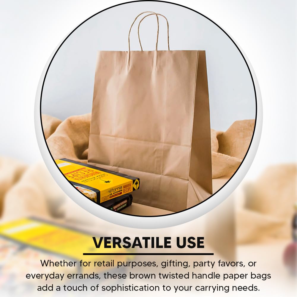 Venuscello Twisted Handle Paper Bags 32.51cm x 41.65cm x 12.19cm Brown Kraft Carrier Party Bag for Shopping Cloths & Jewellery - 12.8 x 16.4 + 4.8 Inch (LARGE)