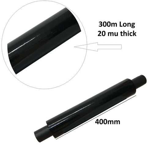 Venuscello® Pallet Stretch Shrink Cling Film Black Extended Core Wrap Rolls for Moving, Secure Packaging, Wrap Parcel for Secure Shipping - 400mm x 300m 20mu