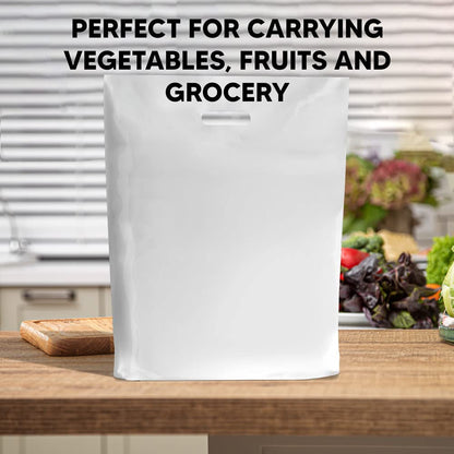 Venuscello® Plain White Patch Handle Carrier Bags Vegetables, Grocery & fruits 22" x 18" x 3" 18 Micron