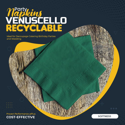 Venuscello Green Serviettes/Napkins 40cm x 40cm Paper 3ply