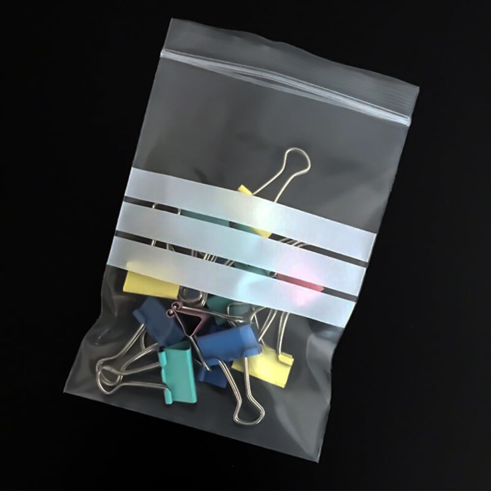 Venuscello Write on Panel Grip Seal Clear Plastic Polythene Resealable Ziplock Bags for Cookies, Jewelry & Food Storage