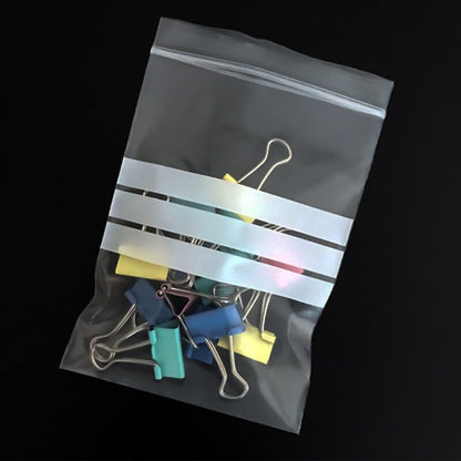 Venuscello Write on Panel Grip Seal Clear Plastic Polythene Resealable Ziplock Bags for Cookies, Jewelry & Food Storage
