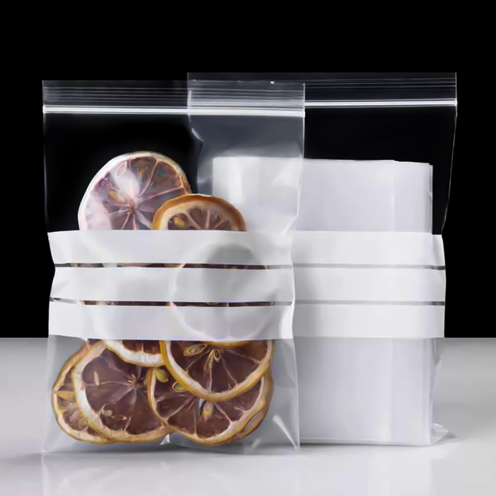 Venuscello Write on Panel Grip Seal Clear Plastic Polythene Resealable Ziplock Bags for Cookies, Jewelry & Food Storage