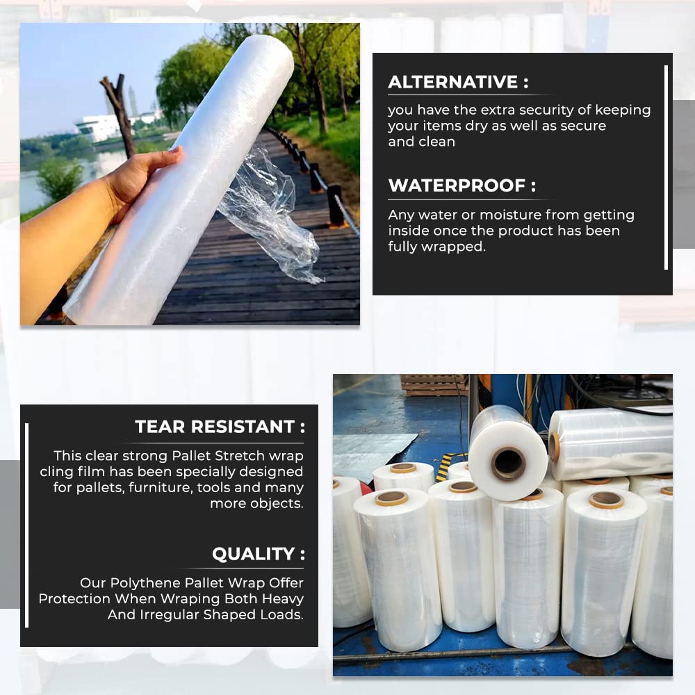 Venuscello® Pallet Wrap Roll Stretch Shrink Wrapping Roll 500mm x 300m 23mu Clear Non Extended Core Cling Film for Industrial Uses & Moving
