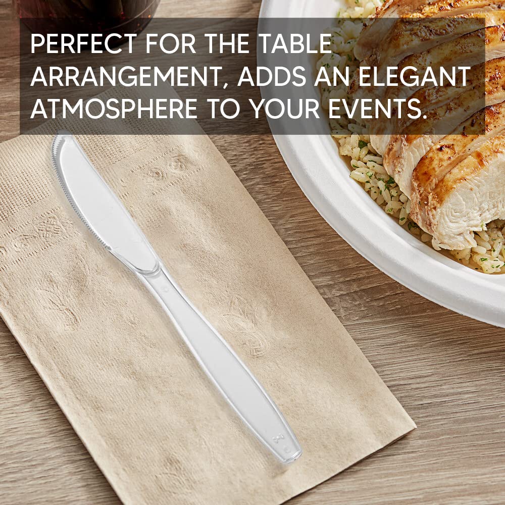 Venuscello Tithe Clear Heavy Duty Plastic Cutlery Set Washable Reusable Ideal for Party | Kid's Parties | Buffets | Picnics | BBQ's | Weddings | Camping with elegant knife.