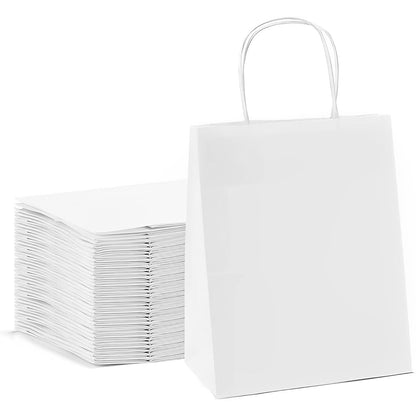 Venuscello Twisted Handle Paper Bags 19.30cm x 21.84cm x 8.12cm White Kraft Carrier Party Bag for Shopping Cloths & Jewellery - 7.6 x 8.6 + 3.2 Inch (XS)