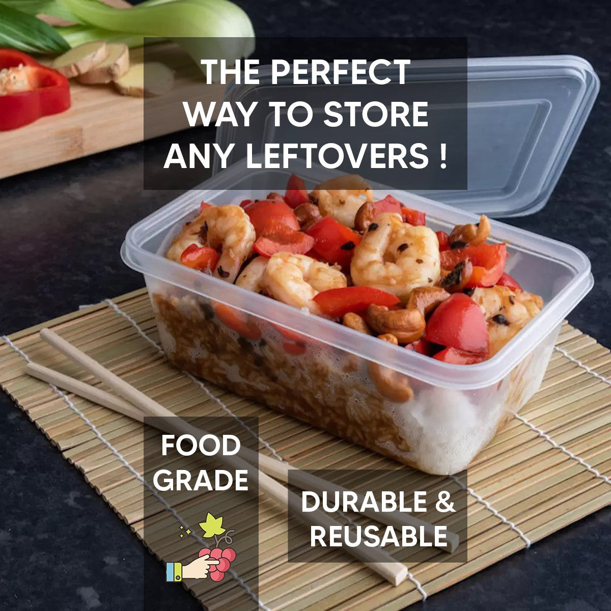 Plastic Food Storage Container with Lid Reusable Clear Meal Prep Container