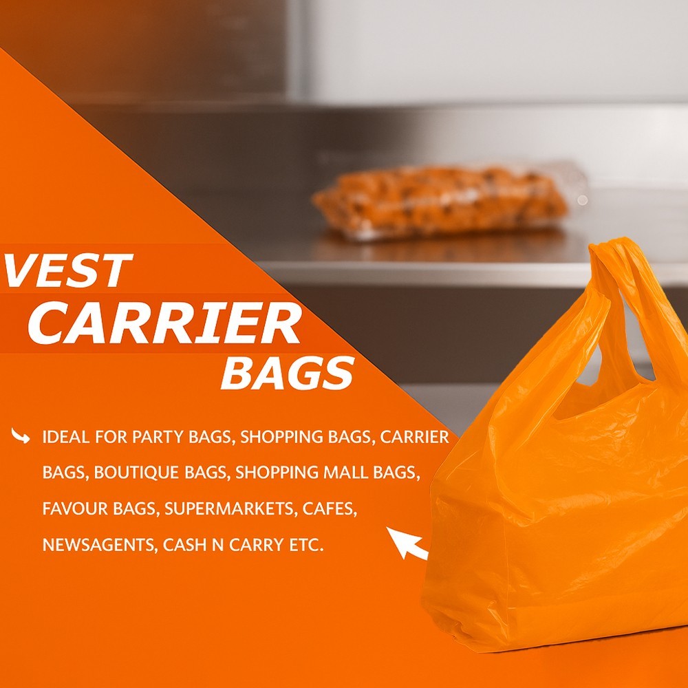 Vest Carrier Bags Reusable Supermarket Plastic Carry Bags 11" x 17" x 21"