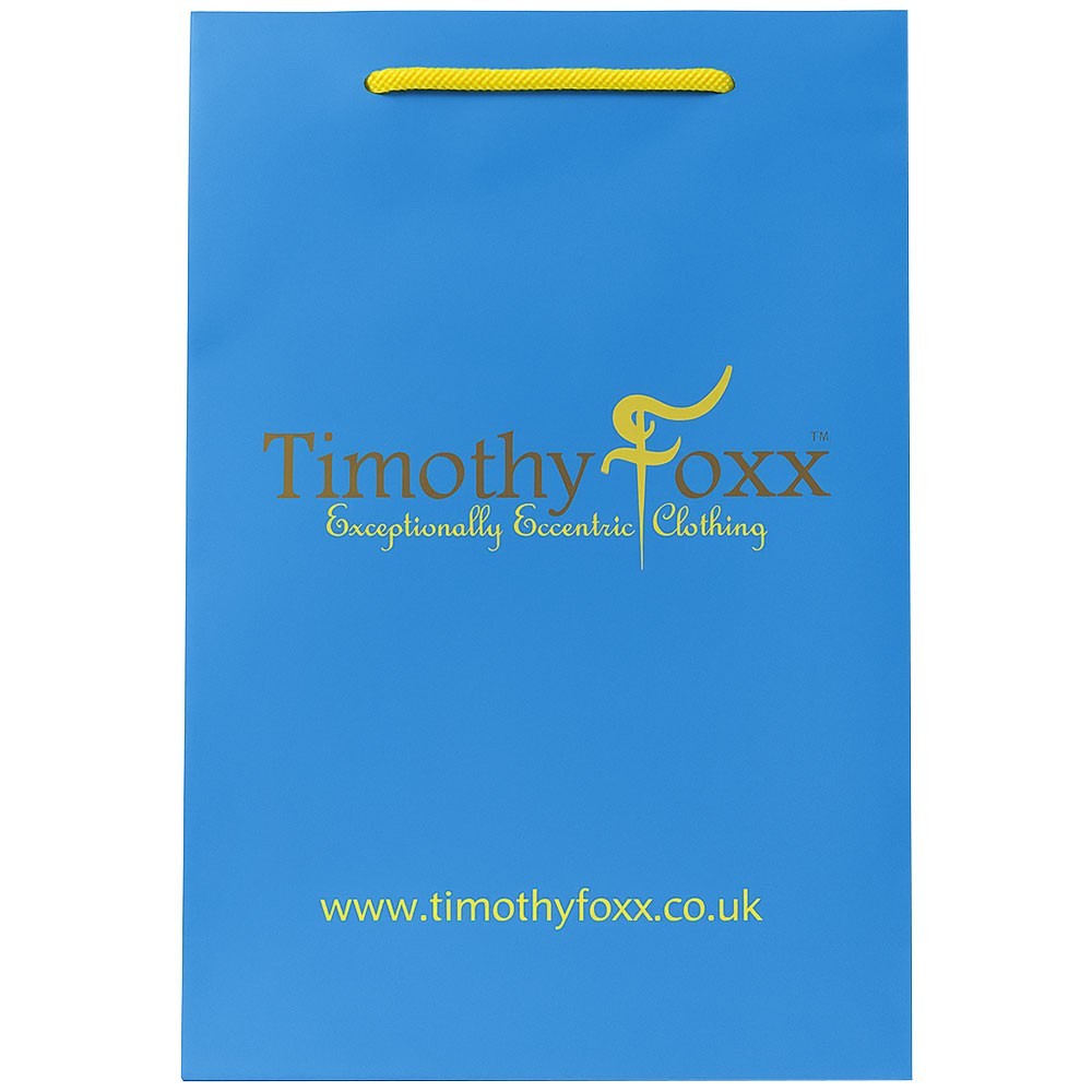 100 x Rope Handle Bags Blue Timothy Foxx Printed Carrier Bags 24cm x 38cm x 12cm