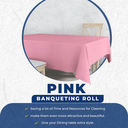 Venuscello® 25m Pink Banqueting Roll, Tablecloth, Paper Table Cover Roll for Wedding Party at Home, Buffet Dinner and Ideal Solution to Protect Dining Table