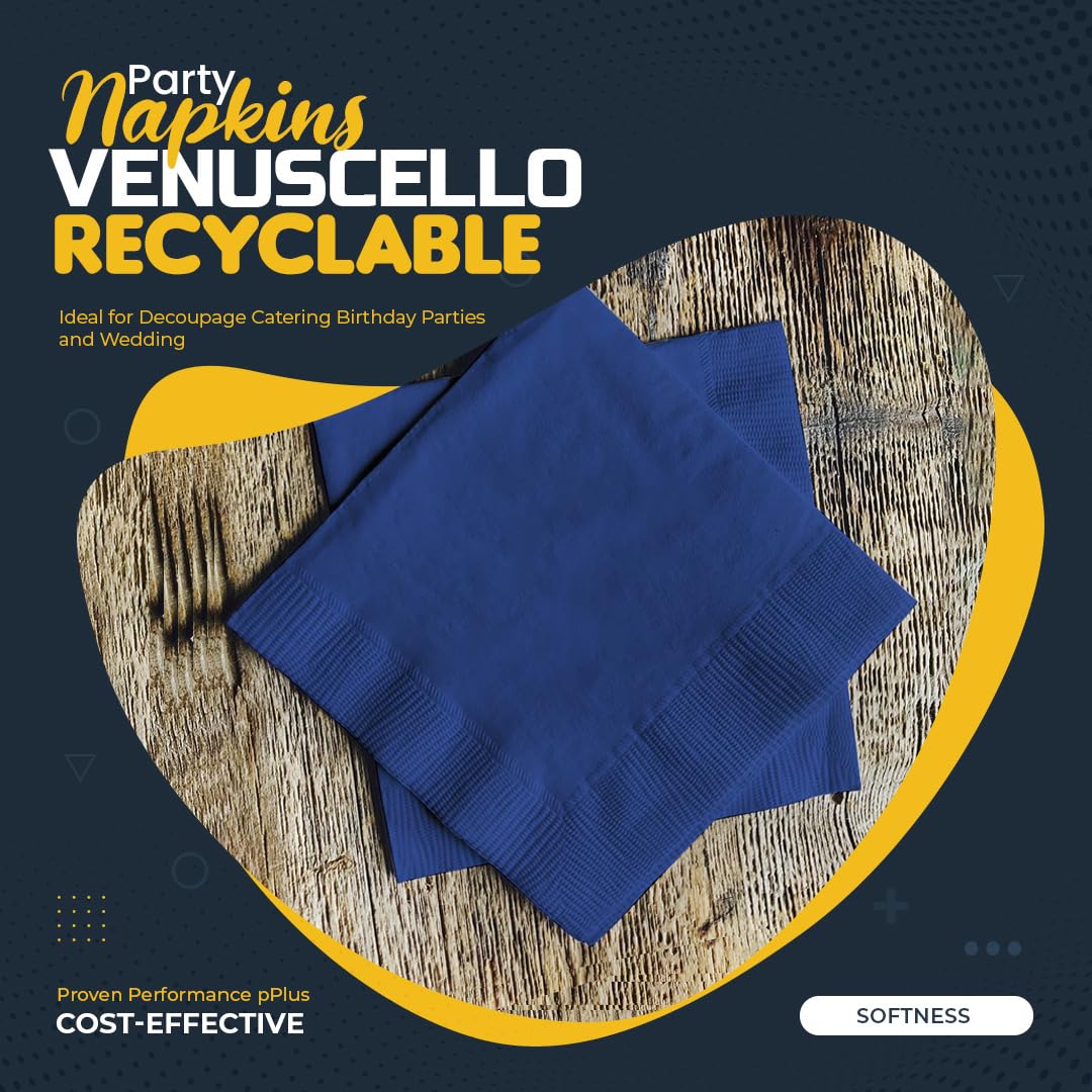 Venuscello Blue Serviettes/Napkins 40cm x 40cm Paper 3ply