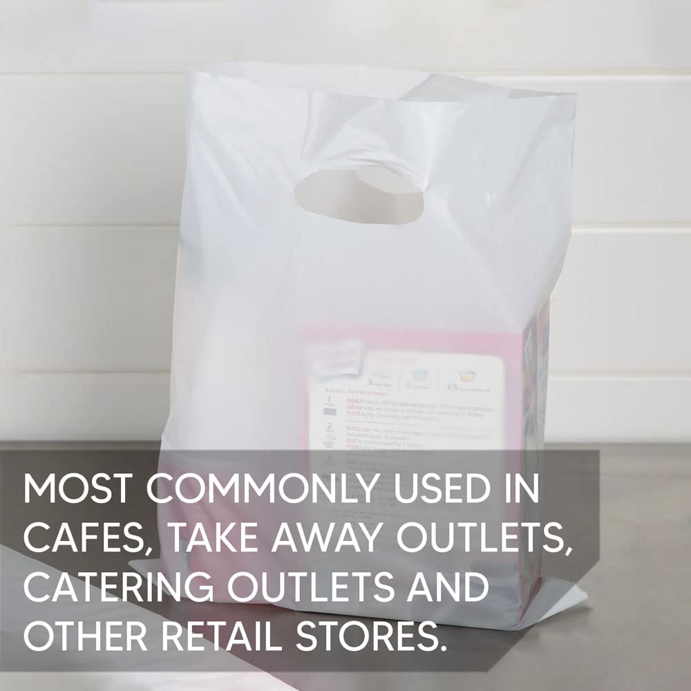 Venuscello® 100 x White Patch Handle Carrier Bags Plastic Die Cut Handle Carrier Bag for Apparel Jewellery Gifts