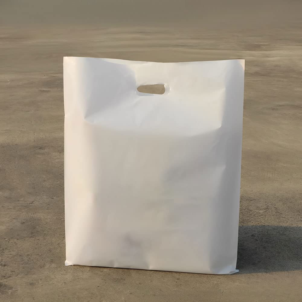Venuscello® 100 x White Patch Handle Carrier Bags Plastic Die Cut Handle Carrier Bag for Apparel Jewellery Gifts
