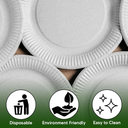 Venuscello® Biodegradable Disposable Paper White Plates – Party and Wedding Plates for Hot and Cold Foods Microwave