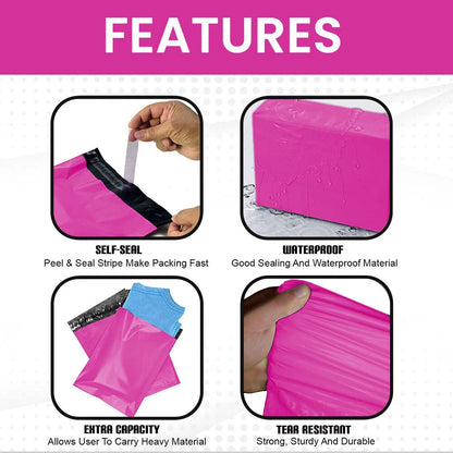 100 x Polythene Mailing Bags Self Seal Pink Postage Bag 10" x 14" / 12" x 16"