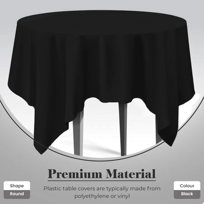 Plastic Table Cloth Reusable Waterproof Wipeable Black Table Cover 84" (213cm)