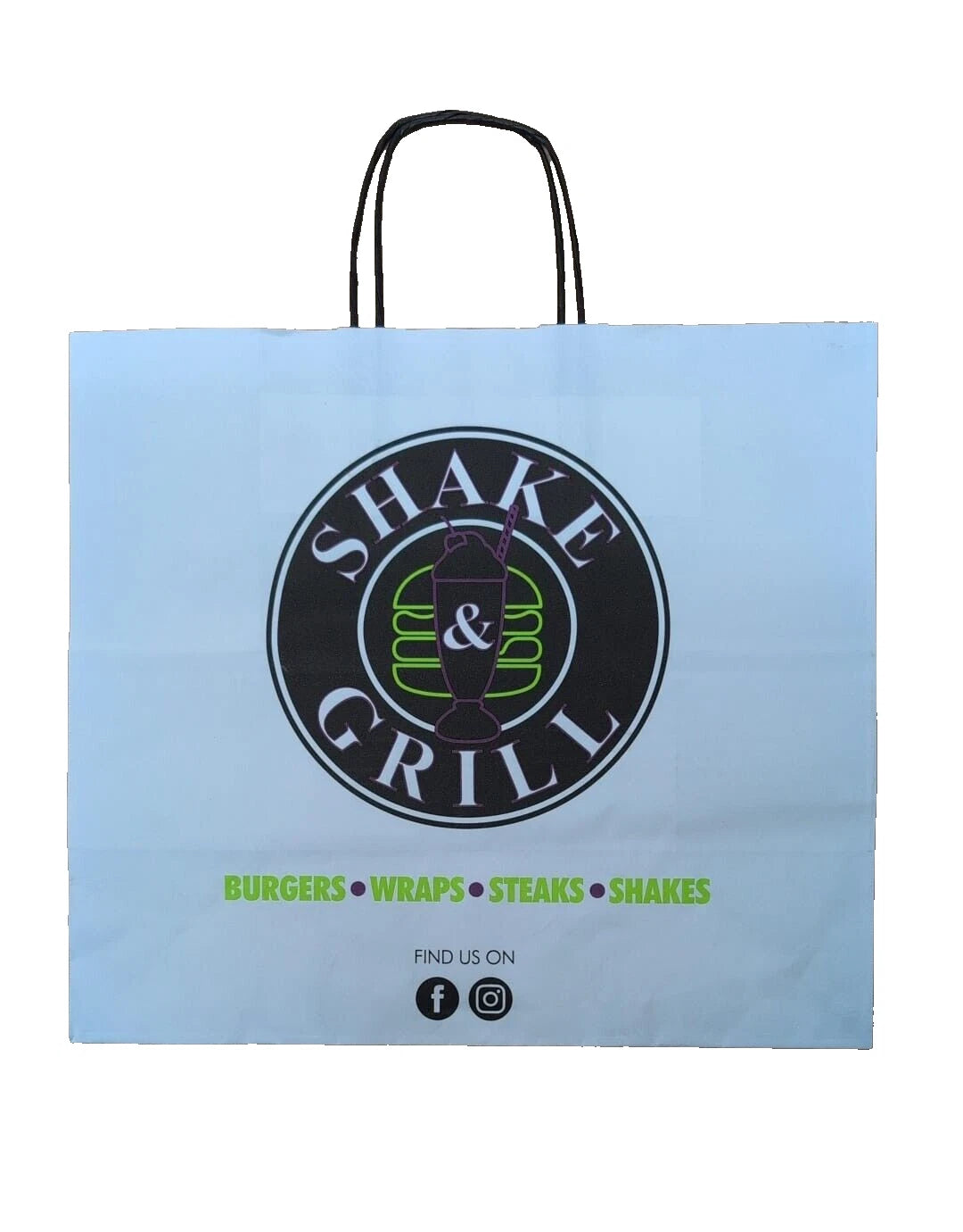250 x Food Paper Bags with Rope Handles Shakes & Grills 35cm x 33cm x 18cm