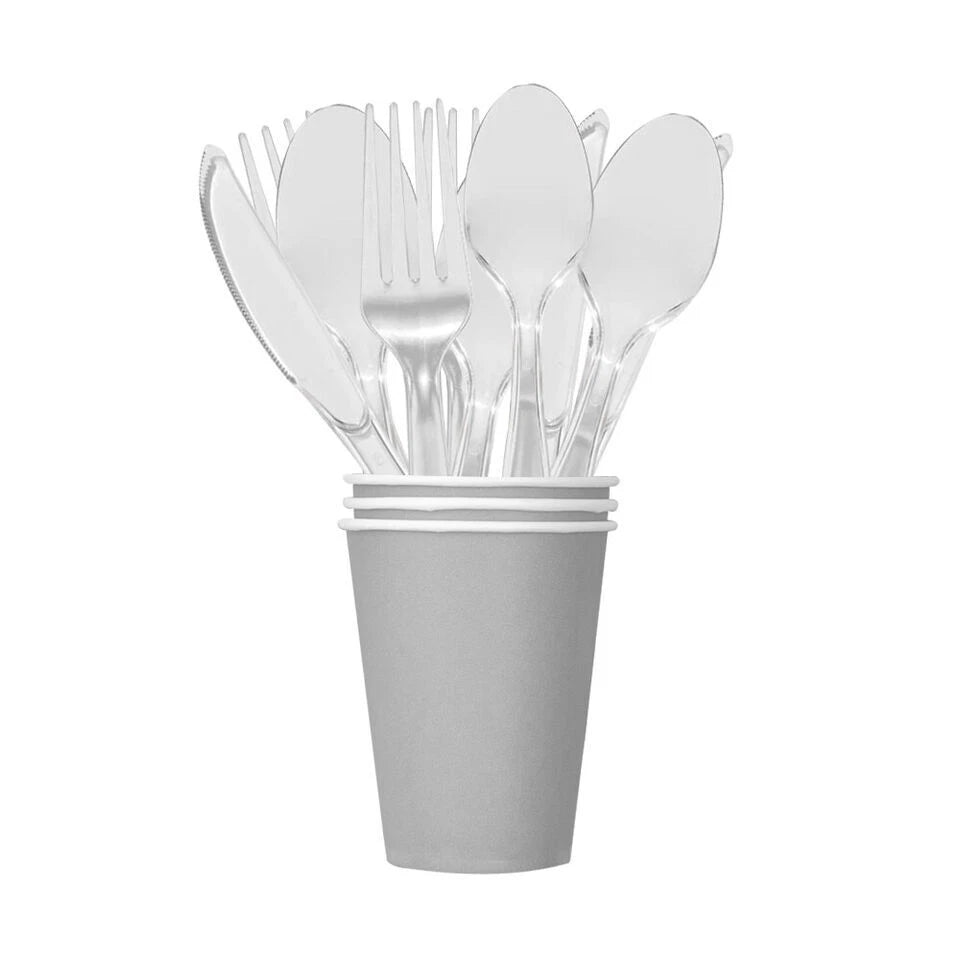 Plastic Cutlery Set Clear Heavy Duty Reusable Spoons Forks Knives Mix Tithe