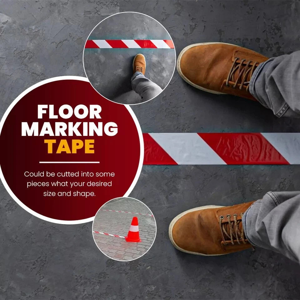 12 x Floor Marking Tape Hazard Warning Red & White Caution Tape 48mm x 33m