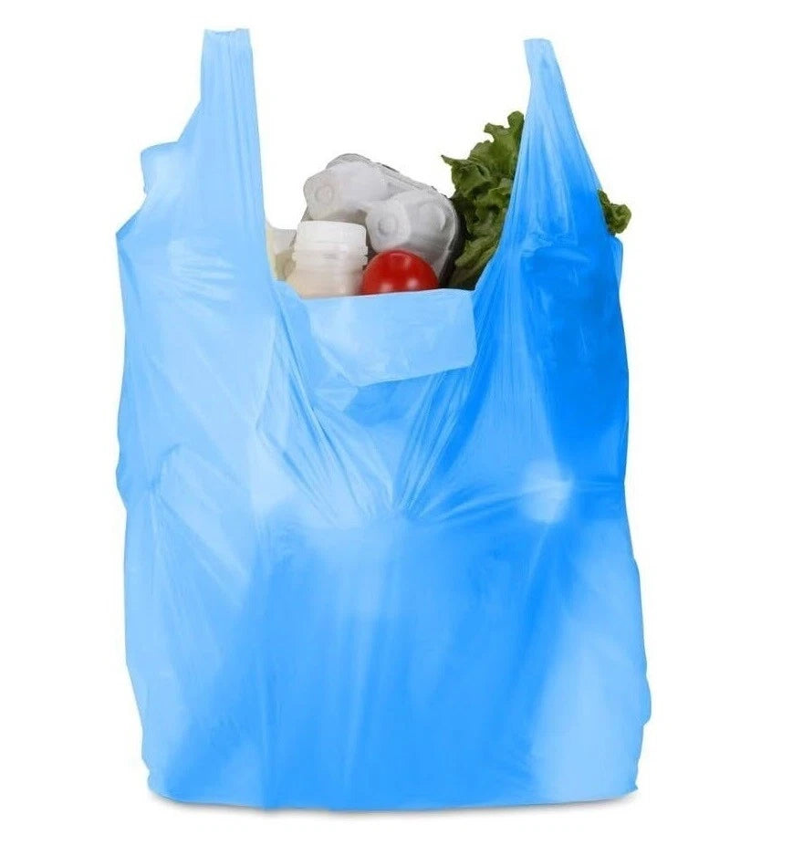 Vest Carrier Bags Reusable Blue Plastic Carry Bags 12" x 18" x 24" 18mu