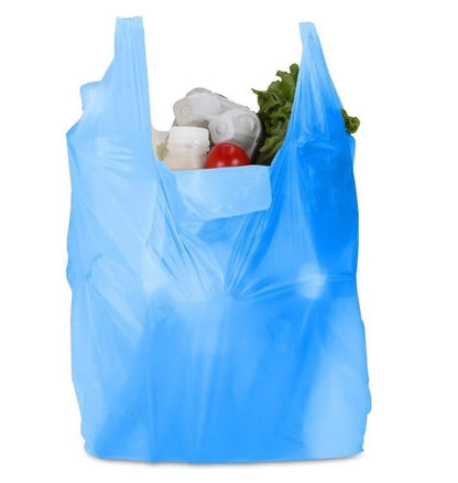 Vest Carrier Bags Reusable Blue Plastic Carry Bags 12" x 18" x 24" 18mu