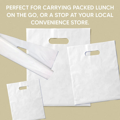 Patch Handle Carrier Bags White Plastic Carry Bag for Clothes 14" x 14" x 4"